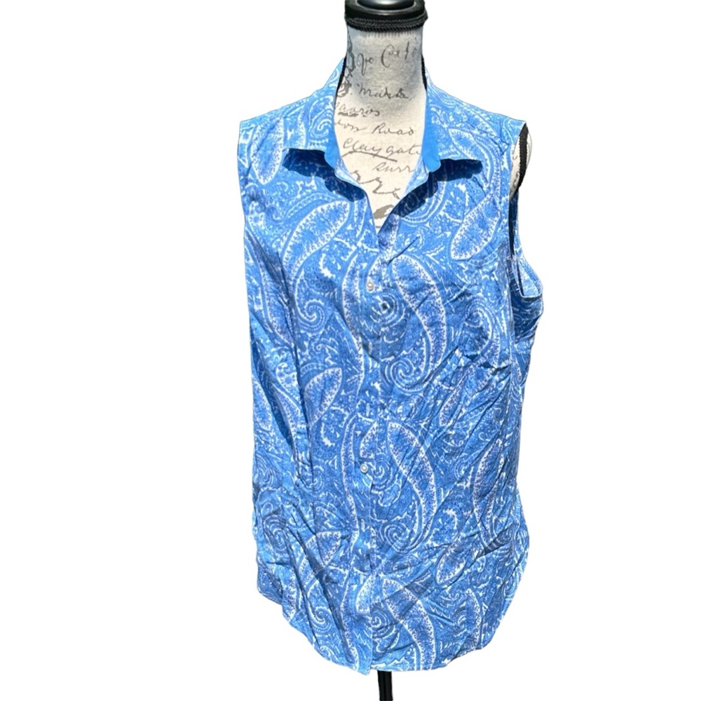 Talbots Blue & White Button Down Sleeveless Paisley top size 18W